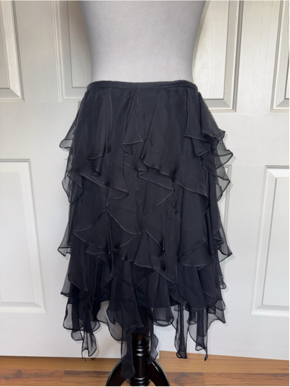 Vintage Niteline 100% Silk Ruffle Skirt 6 Black Whimsigoth Fairy Deadstock - Picture 2 of 10
